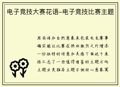 电子竞技大赛花语-电子竞技比赛主题